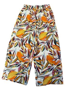 Citrus Fruit C&C California Linen Wide Leg Cropped Pull On Pants Tropical Print